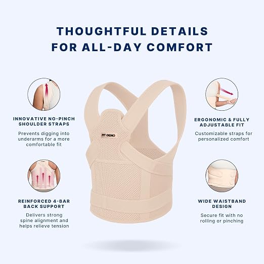 Fit Geno Back Brace Posture Corrector for Women and Men, Shoulder Straightener, Adjustable Full Back Support, Upper and Lower Back Pain Relief - Scoliosis, Hunchback, Thoracic, Spine Corrector (M)