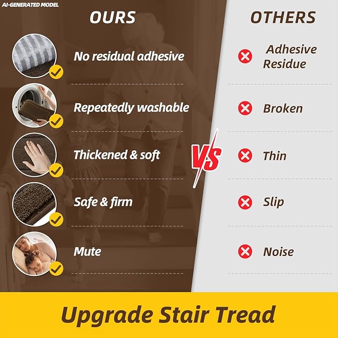 JSEI Non-Slip Stair Landing Rug Mat, 1-Pack 30" X 30", Brown | Edging Stair Treads Corner Indoor Stair Runners for Wooden Steps for Kids and Dogs, 100% Polyester, TPE Backing