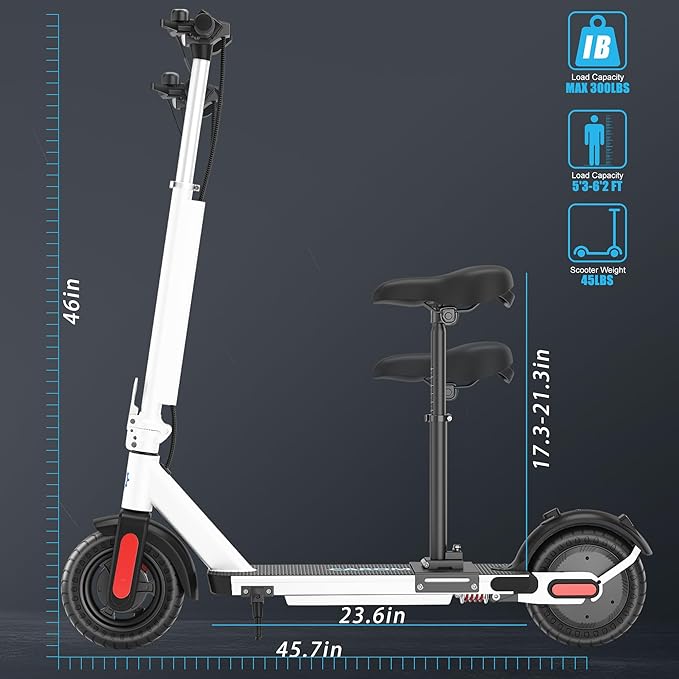 Caroma Electric Scooter with Seat Option,500/350W Motor Up to 25/20 Miles Range & 25/20 MPH Speed,9" Tires,Adjustable Electric Scooter for Adults,Foldable Commuting