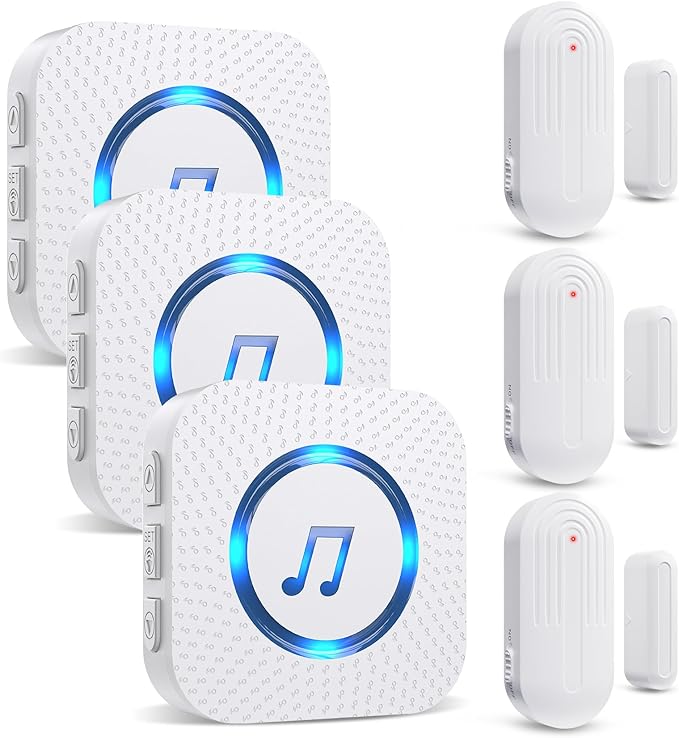 SanJie Door Chime, Door Open Contact Sensor Alarm with 500 FT Range,55 Chimes 5 Adjustable Volume for Business/Store/Home/Office When Entering 3 Sensors + 3 Receiver