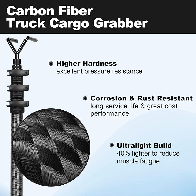 8.5FT Carbon Fiber Extendable Pickup Truck Bed Reach Tool | 100% carbon fiber telescopic pole, 40% lighter to reduce muscle fatigue, anti-corrosion, fits all pickup sizes & all SUVs