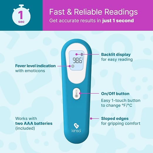 Kinsa QuickScan Smart No-Touch Digital Forehead Thermometer for Fever | Contactless readings for babies, kids and adults; smartphone app tracks family health and provides symptom advice