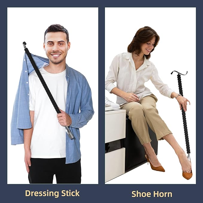 Shoe Horn Long Handle,Dressing Stick,Adjustable Extended Sock Remover Aid Helper for Shoes, Socks, Shirts, Pantsseniors with Travel Bag