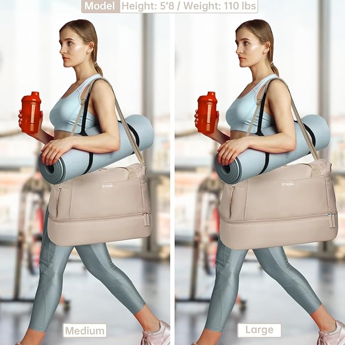 Gym Bag for Women, 45L Carry On Travel Duffel Bag with Shoes Compartment, Weekender Overnight Bag with Wet Pocket for Women, Travel, Gym, Weekend, Large Size