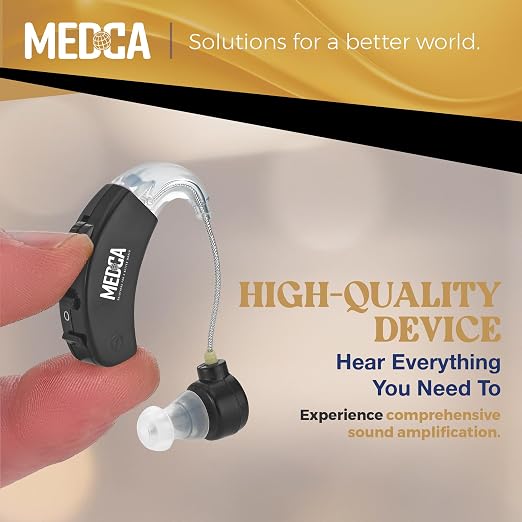 Behind the Ear Sound Amplifier - BTE Hearing Ear Amplification Device and Digital Hearing Aids for Seniors PSAD for the Hard of Hearing, Noise Reducing, Black, By MEDca