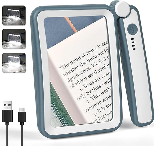 Rechargeable Magnifying Glass with Light for Reading, 5X Large Page Magnifier with LED Lighted for Seniors Low Vision, Folding Handheld Rectangle Magnifier for Reading Small Print, Blue-White