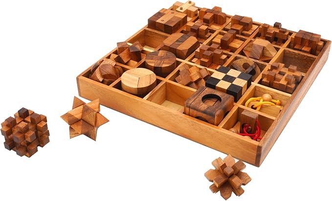 BSIRI 25 in 1 Wooden Brain Teaser Puzzles for Adults and Teens Interlocking 3D Mini Wood Mind Games Hand and Mind Puzzle Teasers Assembly & Disentanglement Set Toys Coffee Table Games Gift