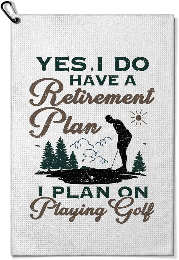 Funny Golf Towel with Clip,Golf Bag Accessories for Women,"Yes I Do Have a Retirement Plan"Golf Gifts for Mom Grandma Dad Men,16x24inch Microfiber Golf Towel,Birthday Christmas Retirement Golfer Gifts