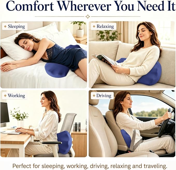 Fledano Lumbar Support Pillow for Bed – Memory Foam Lower Back Pain Relief Pillow for Sleeping, Ergonomic Lumbar Pillow for Side & Back Sleepers, Sciatica & Hip Pain Relief, Washable Cooling Cover