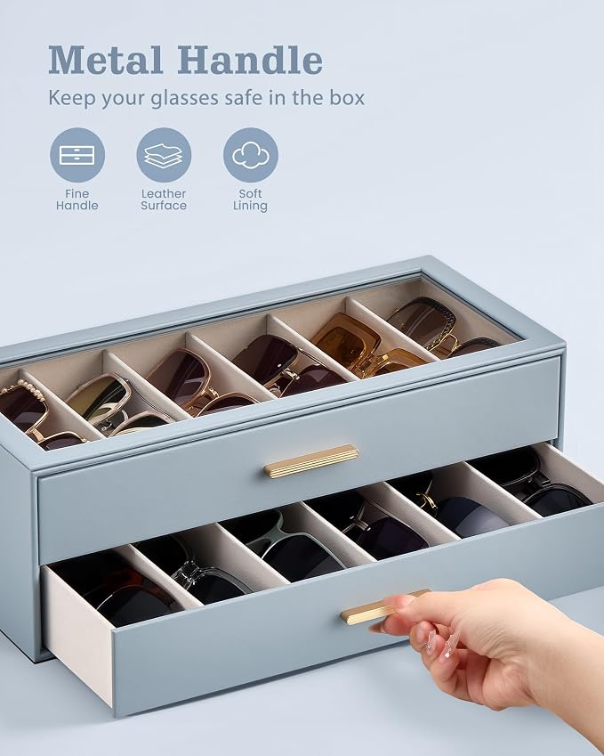 Lolalet Sunglasses Storage Box for Women, Eyewear Eye Glass Organizer with Clear Top Display Holder Case