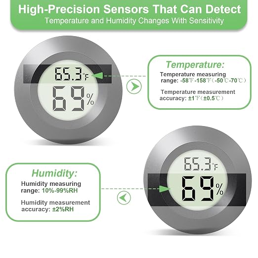 2 - Pack Mini Digital Hygrometer Indoor Humidity Meter & Round Temperature Monitor - Reptile Thermometer with Humidity Gauge (℉) or (℃) for Humidifiers Dehumidifiers Greenhouse, Garden