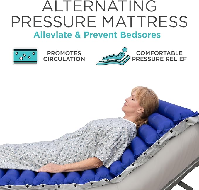 Vive 5" Alternating Pressure Mattress - Air Topper Pad for Bed Sore, Ulcer Prevention, Bedridden Treatment - Inflatable, Quiet Alternative Cover - Fits Hospital Bed - Includes Electric Pump System