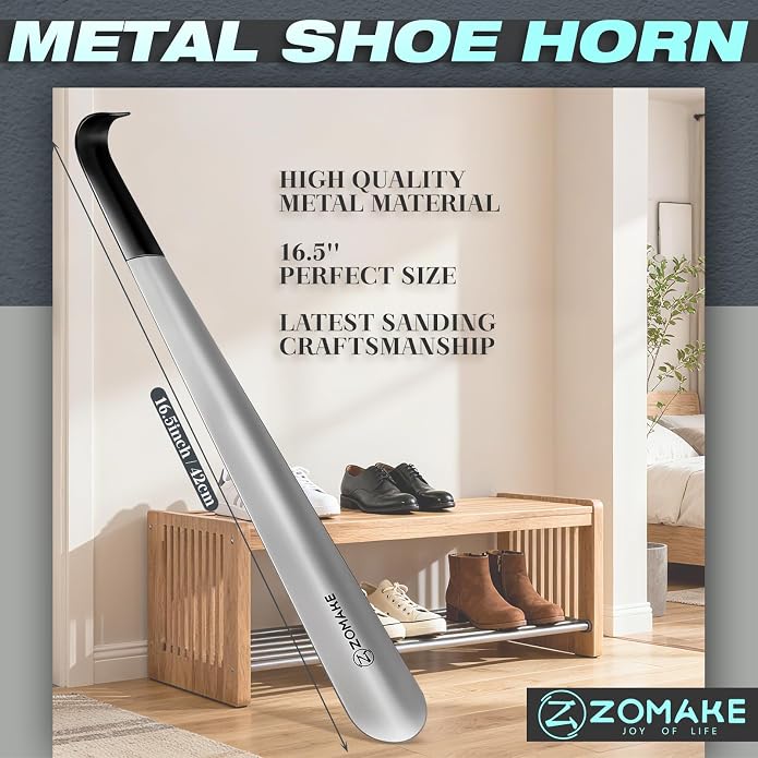 ZOMAKE Shoe Horn Long Handle, Metal Long Shoehorn 7.5" 16.5" 28.3" | Metal Shoehorn Long handle for Boots ,Stainless Steel Travel Small Shoe Spoon Helper