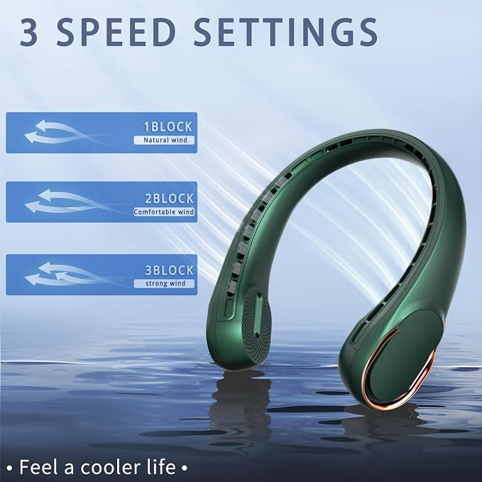 ASNUG Neck Fan,Portable Bladeless Neck Fan, USB Rechargeable Personal Fan, 4000 mAh Battery Operated Wearable Fan, 3 Speeds Adjustable,Faster Cooling, Ultra Quiet, Suitable for Home, Office, Sports