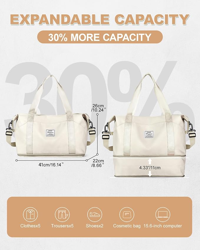 Travel Duffel Bag, Sports Tote Gym Bag, Shoulder Weekender Overnight Bag for Women