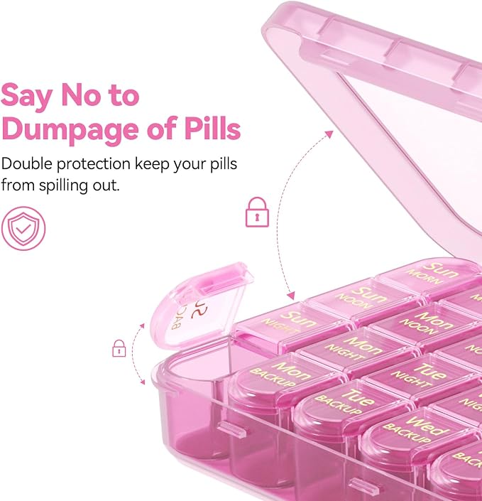 Zoksi Pill Organizer 4 Times a Day, 7 Day Pill Box with Removable Daily Cases, Large Medicine Organizer for Pills, Vitamins and Supplements, Easy Open 180 Degree Lids, Travel Pill Case