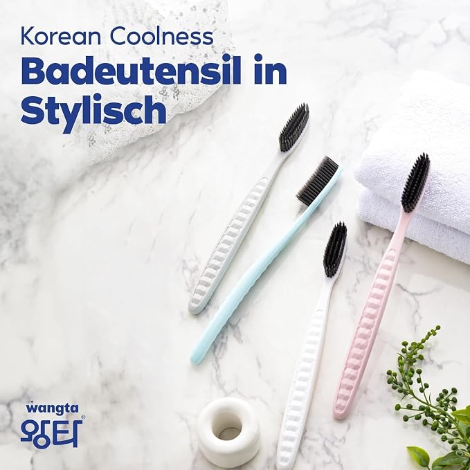 WANGTA Toothbrush 4pcs, Twice as Wide as Regular Brush Head, Wide Toothbrush, Long Brush Head, More Comfortable and Easier Brushing (Black Brush)