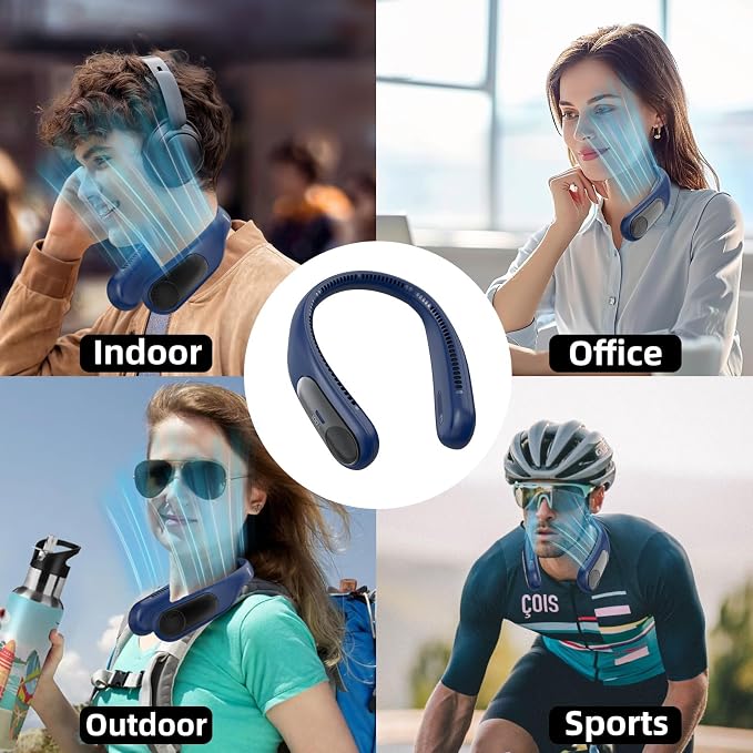 Portable Neck Fan, Personal Wearable Bladeless Fan for Outdoor Indoor, LED Display, 360° Cooling, 4-Speeds, 6000mAh USB Rechargeable, Birthday Gifts for Men Women Dad Mom (Blue)