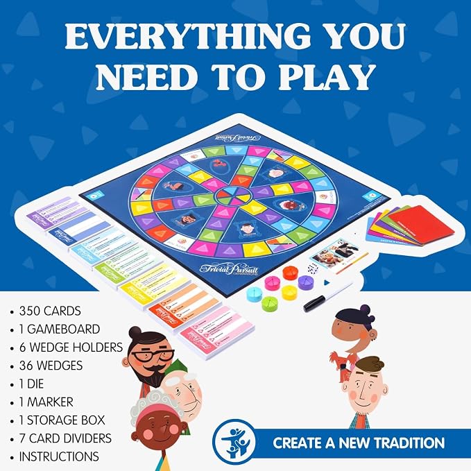 JOY FOR ALL Games - Trivial Pursuit Generations - Generational Trivia - Create Personalized Questions - Bigger Easy-to-Read Cards - Fun Multigenerational Trivia Game for Seniors, Teens, and Adults