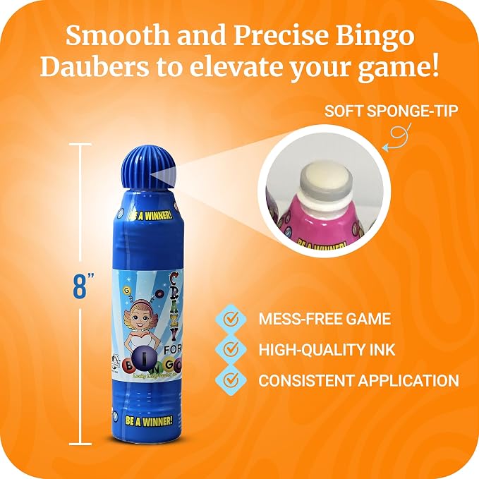 Lucky Lady Bingo Daubers for Adults - 6-Pack Assorted Colors Bingo Markers - Smooth & Even Application, Non-Drip & Quick-Dry Formula, Made with Dab-O-Ink
