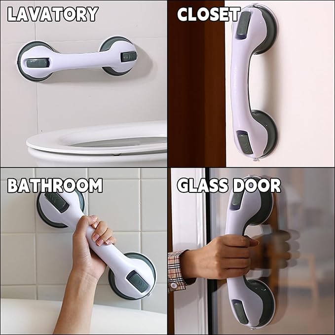 2-Pack Grab Bars for Bathtubs and Showers, 12 inch Shower Handle Suction Shower Bar, Safety Bars for Shower Chair, Bathroom Grab Bar for Senior，No Drilling Removable (Black, 12 inch)