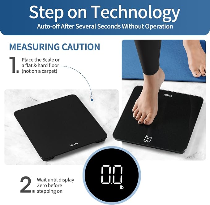 Vitafit Scale for Body Weight, Accuracy 0.1lb by Our Professional Scale Factory Since 2001, Digital Bathroom Weight Scale LED and Step On, 3xAAA Battery Included, 400lb/182kg, Spray Silver Black