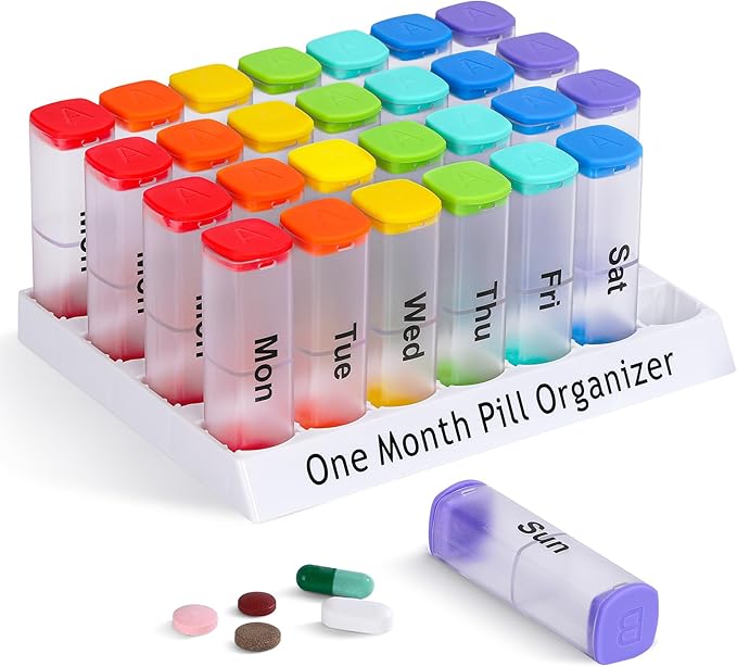 Monthly Pill Organizer 2 Times a Day - 28 Day Pill Box AM PM, Clear One Month Pill Case for Vitamins, Supplements, Medications - Daily Medicine Organizer for Home & Travel