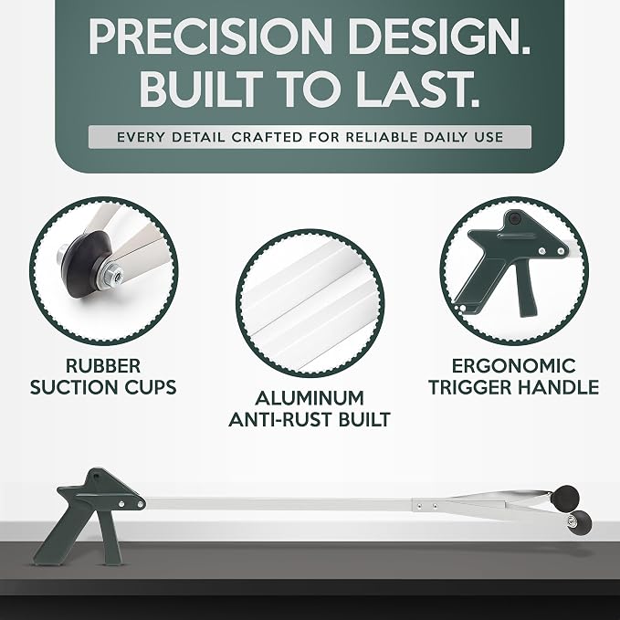 32" Suction Cup Grabber Reacher – Extra Long Reach Pick Up Tool for Seniors, Heavy Duty Trash & Litter Picker, Easy Grip Handle for Effortless Cleaning and Comfort