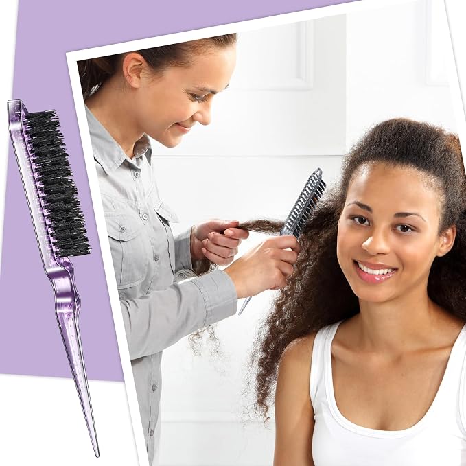 Geiserailie 3 Pcs Slick Back Hair Brush Set Bristle Brush Edge Control Teasing Comb for Women Black Hair(Clear Purple)