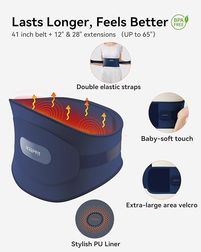 IKEEPFIT® Heating Pad for Back Pain Relief: MAXwarm® 3.0, Portable Cordless Heat Pad with Massager for Period Cramps, 8000mAh Large Battery, FSA Eligible HSA, Christmas Gift for Women Men 90-310 lbs