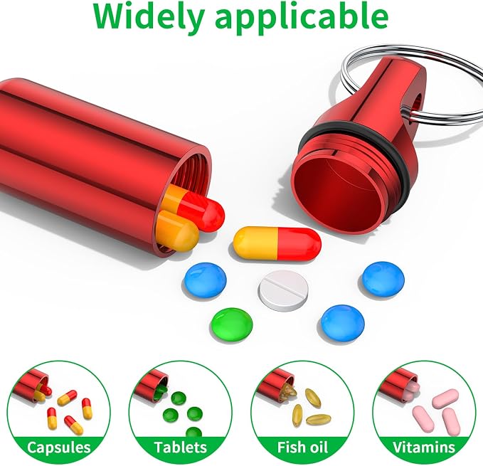 Urekt Small Pill Box Keychain, (4 Pack) Portable Keychain Pill Holder Aluminum Alloy Medicine Organizer Mini Metal Pill Case for Purse Waterproof Travel medication Container for Outdoor Camping Travel