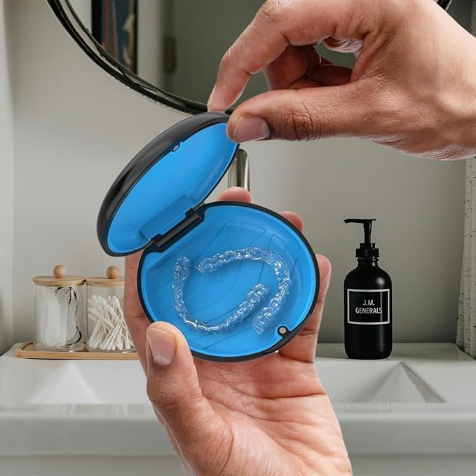 2 Retainer Case, Slim Aligner Cases for Invisalign, Mouthguard Case with Removal Tools& Aligners Chewies& Brush, Removable Inner Tray Silicone for Easy Cleaning (Black-2pcs)