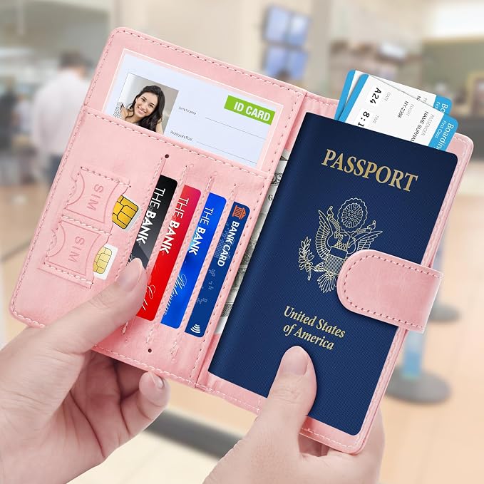 Herain Passport Holder for Travel Essentials, 2 Pcs Passport Cover Wallet Case Travel Gifts Women Men Family, RFID Passports Book Card Holders Travels Cruise Accessories Must Haves