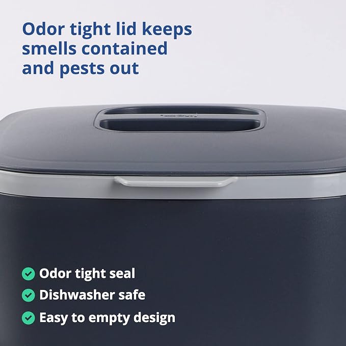Blue Ginkgo Kitchen Compost Bin, 5L Countertop Compost Bin, Dark Grey | Odor-Tight. Filter-Free. Dishwasher Safe.