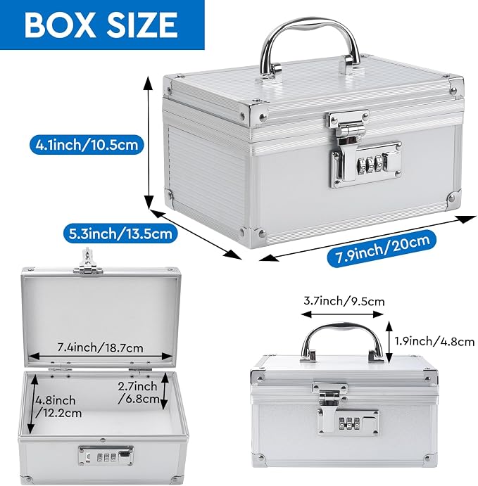 Medication Lock Box Aluminium Alloy Combination Lock for Home and Travel Medicine Lock Box,First Aid Safe Medication Storage Box,7.66''x 5.12''x 4.13'' (Silver)
