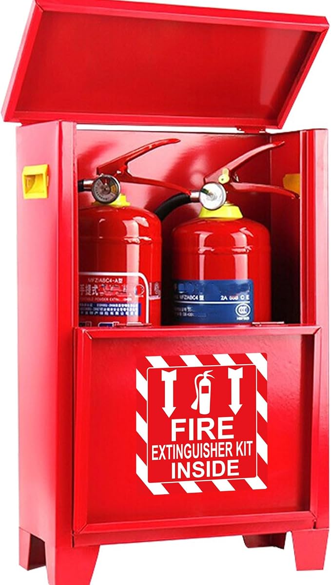 Green First Aid Kit Inside Red Fire Extinguisher Inside Sticker Safety Sign | 4 Inch Adhesive First Aid Kit Sign Decals UV Resistant 8 Pcs Industrial Safety Warning Decal for Trucks or Equipment