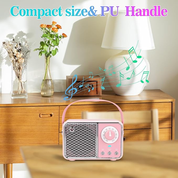 Dosmix Kawaii Room Decor, Retro Bluetooth Speaker,Wireless Bluetooth Speakers, Pink Cute Old Fashion Style for Kitchen Desk Bedroom Office Party Outdoor Vintage Accessories (Tender Pink)