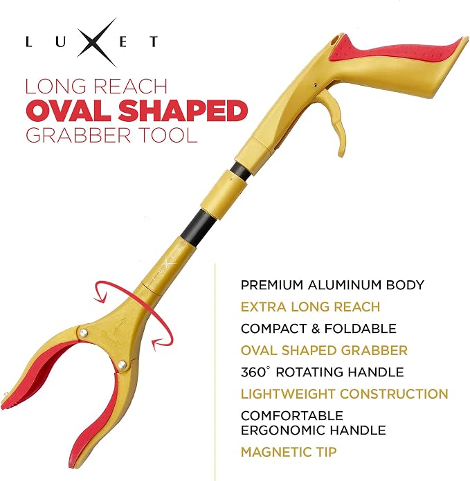 Grabber Reacher Tool - Latest Version Luxet 19 Inch Gold&Black, Foldable Pick Up Stick - Strong Grip Magnetic Tip - Heavy Duty Trash Picker Claw Reacher Grabber Tool Elderly Wheelchair Mobility Aid