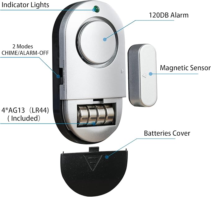 Window Alarm Sensors, Door Alarms for Home Security,120 DB Pool Door Alarm for Kids Safety (8 Pack)