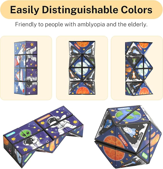 Dementia Prevention Puzzle Cube for Seniors - Brain Boosting Memory Game, Anti-Slip Large Blocks with Easy-Rotate Design for Alzheimer's Care (Space Pattern)