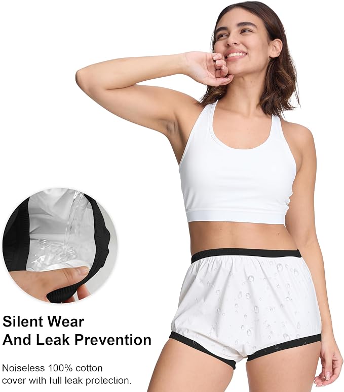 Womens Waterproof Incontinence Pants Leakproof Adult Diaper Covers Plastic Rubber Underwear Alternative(Black，M)