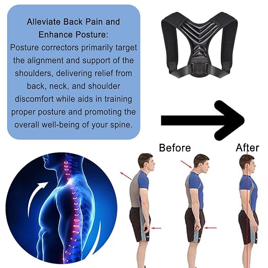 Posture Corrector, Back Brace for Women and Men, Adjustable Back Support, Shoulder Straightener for Improving Hunchback, Providing Pain Relief from Neck, Shoulder, and Upper Back - Black