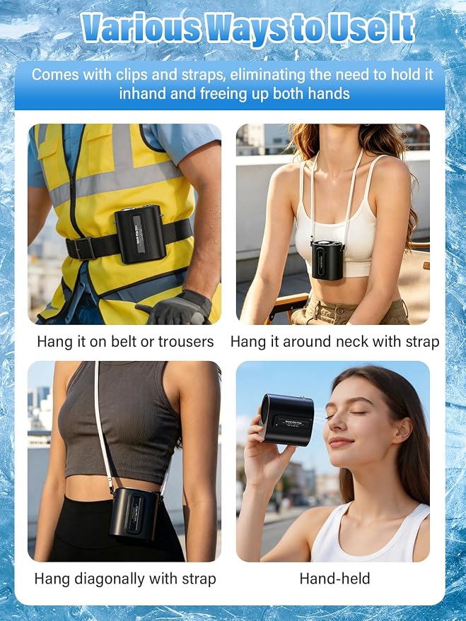 Waist Worn Fan Belt Fan Waist Fan Cooling Handheld Fan Cooling Plate 100-Level Wind Speed Adjustment LED Display Type-C Fast Charging Neck-Worn Handheld Desktop Outdoor Work Construction Gift (beige)