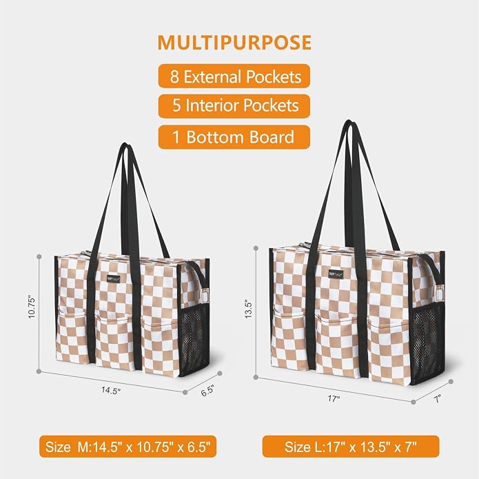 TOPDesign Utility Water Resistant Tote Bag with 13 Pockets, Top Zipper Closure & Thick Bottom Support, for Working Women
