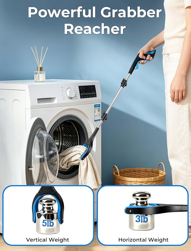 32" Grabber Reacher Tools, 2 Pack Upgraded Strong Foldable Reacher Grabber Heavy Duty Pickup Tool, 4" Wide Claw Opening & 360° Rotating Jaw & Magnet Lightweight Grabber Tool for Senior Patient