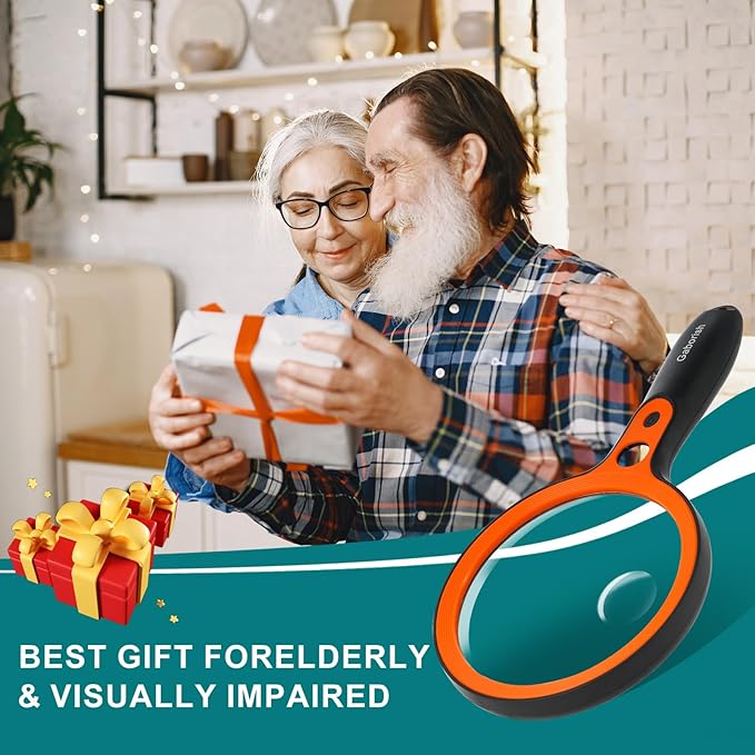 Large Magnifying Glass with 36 LED Light, 10X 20X 45X Handheld Illuminated Lighted Magnifier with 1 UV Light for Seniors Reading, Inspection, Coins, Exploring Close Work