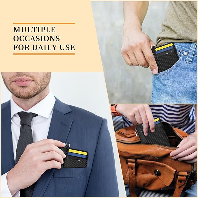 Hancynir Minimalist Black Slim Wallet Men Credit Card Holder Small RFID | Zipper Pocket Wallet, Thin Travel Coin Purse, Ladies Women Mens Gifts, Cute Card Case, 6 Card Slots, ID Window, PU Leather