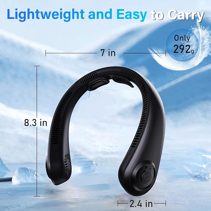 5000mAh Portable Neck Fan, [16H Long Lasting] Bladeless Personal Fan, 5 Speeds Wearable Fan for Neck, Ultra Quiet Rechargeable Cooling Fan for Travel, Outdoor, Hot Flashes, Golf, Office