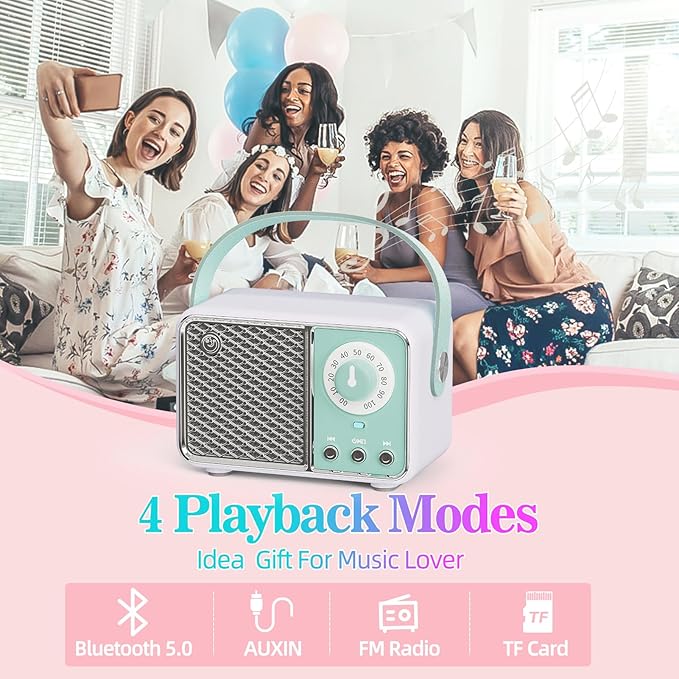 Dosmix Retro Bluetooth Speaker, Vintage Decor, Wireless Bluetooth Speakers, Cute Old Fashion Style for Kitchen Desk Bedroom Office Party Outdoor Kawaii Accessories (Cyan Green)