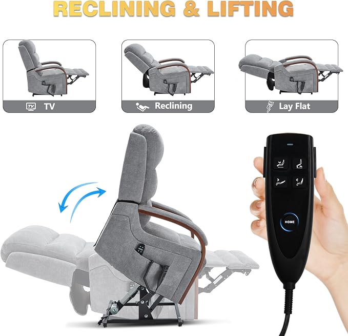 Trustyue Power Lift Recliner Chair, 180° Lay Flat Recliner, Lift Chair with Massage and Heat, Standing Assistance, Living Room Chair for Elderly People Chenille, Grey